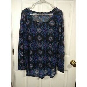 Wet Seal Woman's M* Sheer Top Hi Low Swim Cover Aztec Long Sleeve Boho